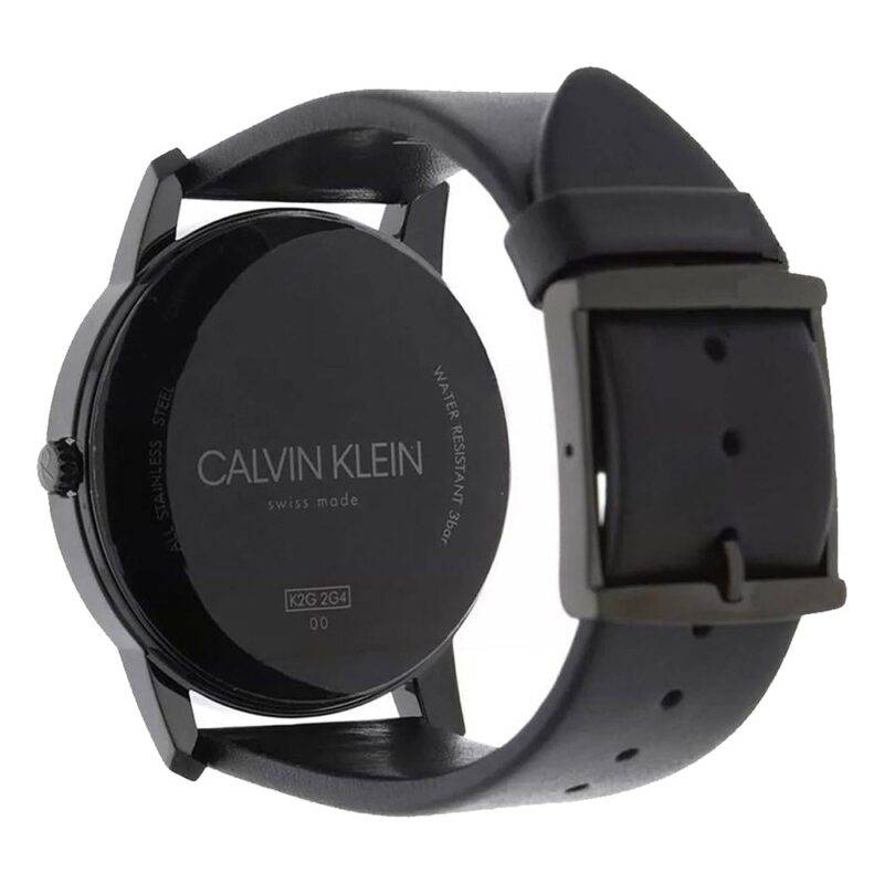 Calvin Klein City Quartz Black Dial Black Leather Strap Watch for Men - K2G2G4CX Watches Calvin Klein   