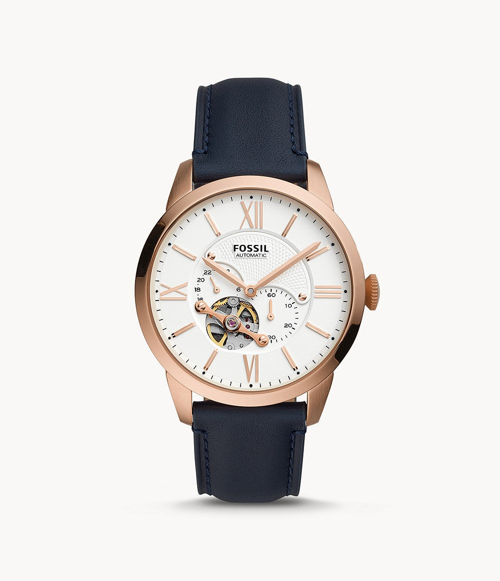 Fossil Townsman Automatic White Dial Navy Blue Leather Strap Watch for Men - ME3171 Watches Fossil   