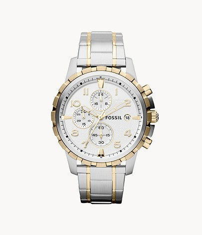 Fossil Dean Chronograph White Dial Silver Steel Strap Watch for Men - FS4795 Watches Fossil   