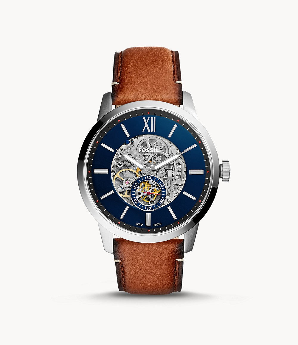 Fossil Townsman Automatic Skeleton Blue Dial Brown Leather Strap Watch for Men - ME3154 Watches Fossil   