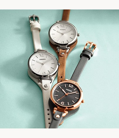 Fossil Georgia Smoke Grey Dial Grey Leather Strap Watch for Women - ES3077 Watches Fossil   