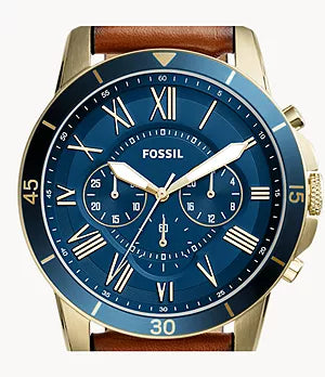 Fossil Grant Sport Chronograph Blue Dial Brown Leather Strap Watch for Men - FS5268 Watches Fossil   