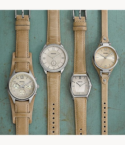Fossil Georgia Bone Grey Dial Beige Leather Strap Watch for Women - ES2830 Watches Fossil   