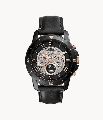 Fossil Grant Sport Automatic Skeleton Black Dial Black Leather Strap Watch for Men - ME3138 Watches Fossil   