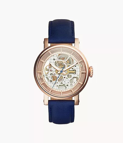 Fossil Original Boyfriend Skeleton White Dial Blue Leather Strap Watch for Women - ME3086 Watches Fossil   