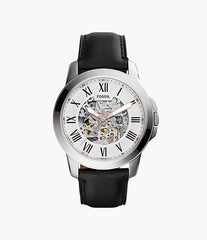 Fossil Grant Automatic Skeleton White Dial Black Leather Strap Watch for Men - ME3101 Watches Fossil   