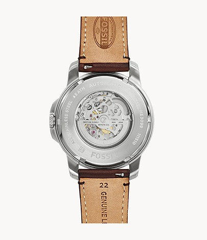 Fossil Grant Automatic Beige Skeleton Dial Brown Leather Strap Watch for Men - ME3099 Watches Fossil   