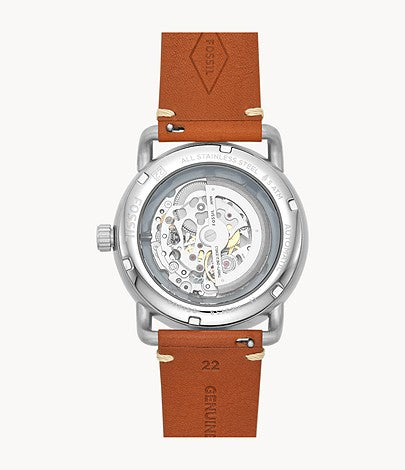 Fossil Commuter Automatic Skeleton Blue Dial Brown Leather Strap Watch for Men - ME3159 Watches Fossil   