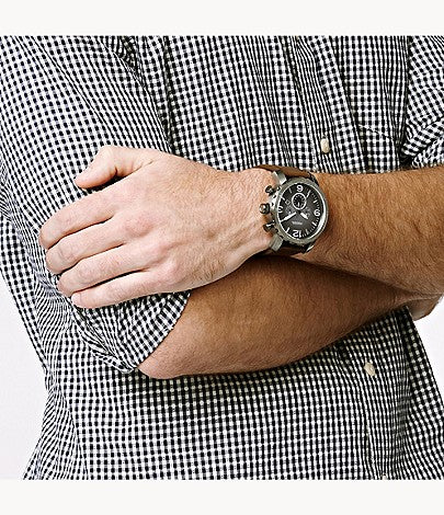 Fossil Nate Chronograph Grey Dial Brown Leather Strap Watch for Men - JR1424 Watches Fossil   