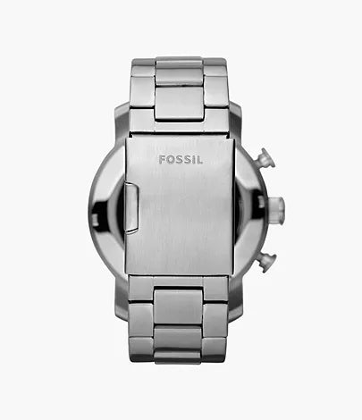 Fossil Nate Chronograph Black Dial Silver Steel Strap Watch for Men - JR1353 Watches Fossil   