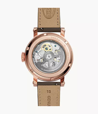 Fossil Boyfriend Automatic Skeleton Grey Dial Grey Leather Strap Watch for Women - ME3089 Watches Fossil   