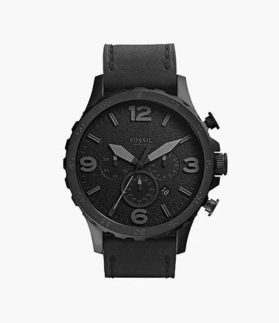 Fossil Nate Chronograph Black Dial Black Leather Strap Watch for Men - JR1354 Watches Fossil   