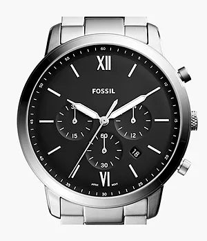 Fossil Neutra Chronograph Black Dial Silver Steel Strap Watch for Men - FS5384 Watches Fossil   