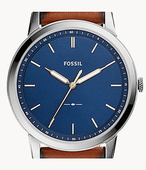 Fossil Minimalist Blue Dial Brown Leather Strap Watch for Men - FS5304 Watches Fossil   