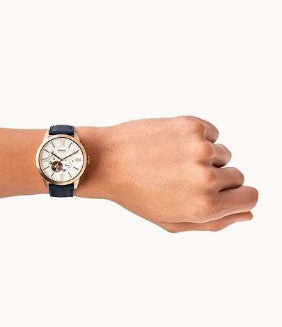Fossil Townsman Automatic White Dial Navy Blue Leather Strap Watch for Men - ME3171 Watches Fossil   