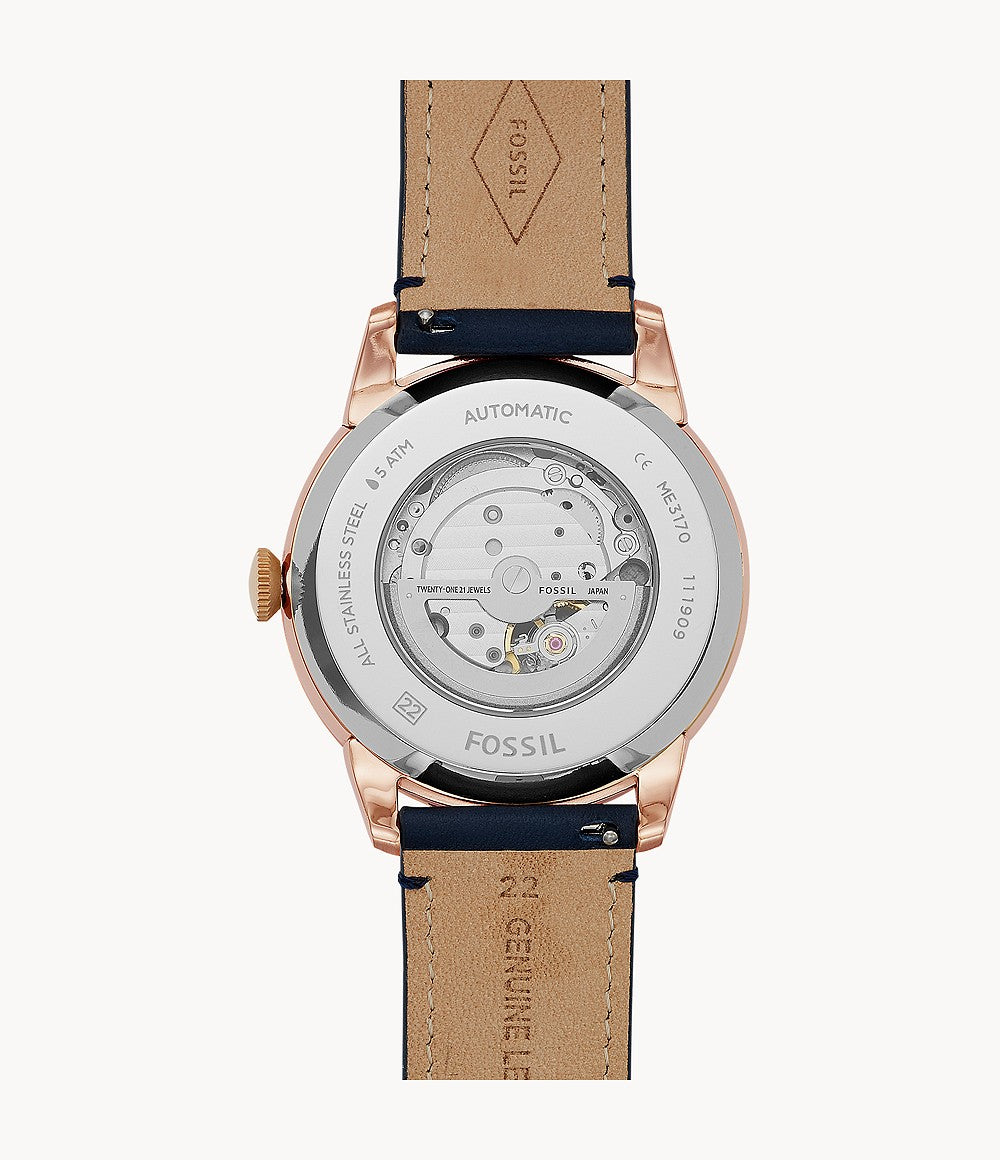 Fossil Townsman Automatic White Dial Navy Blue Leather Strap Watch for Men - ME3171 Watches Fossil   