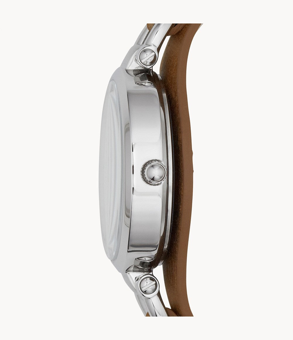 Fossil Georgia White Dial Brown Leather Strap Watch for Women - ES3060 Watches Fossil   