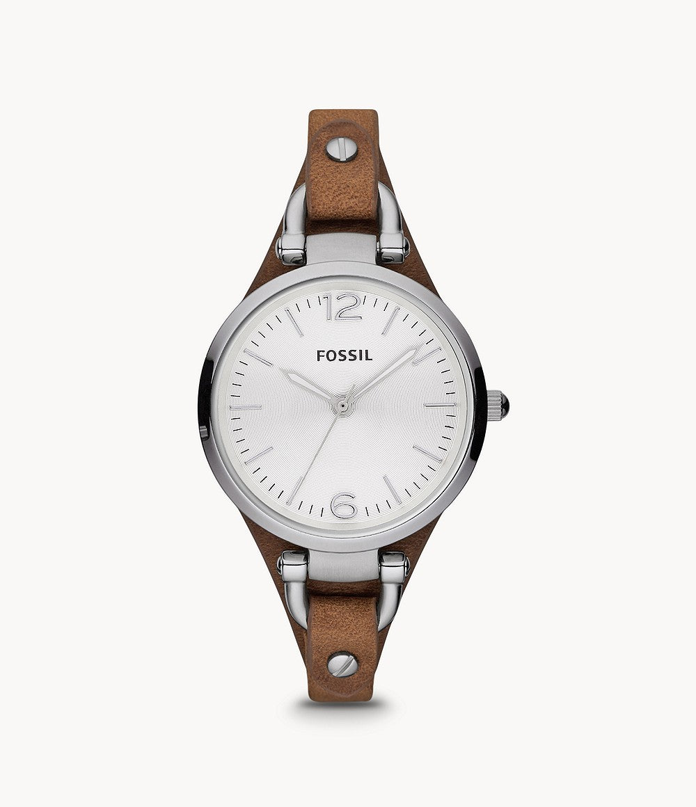 Fossil Georgia White Dial Brown Leather Strap Watch for Women - ES3060 Watches Fossil   