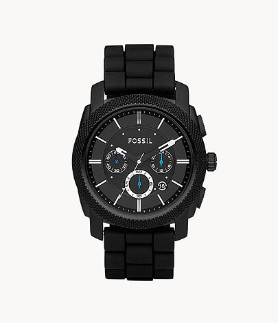 Fossil Machine Chronograph Black Dial Black Silicone Strap Watch for Men - FS4487 Watches Fossil   