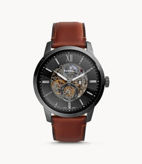 Fossil Townsman Automatic Skeleton Black Dial Brown Leather Strap Watch for Men - ME3181 Watches Fossil   