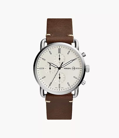 Fossil The Commuter White Dial Brown Leather Strap Watch for Men - FS5402 Watches Fossil   