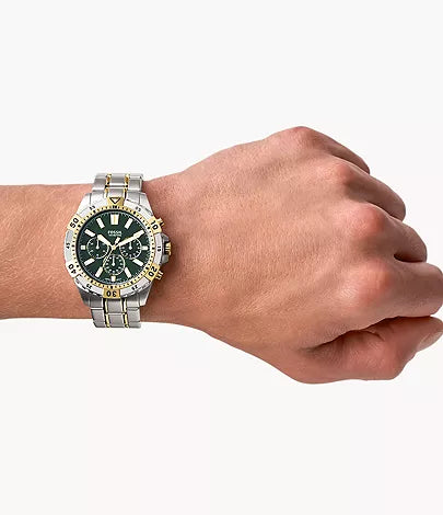 Fossil Garrett Chronograph Green Dial Two Tone Steel Strap Watch for Men - FS5622 Watches Fossil   