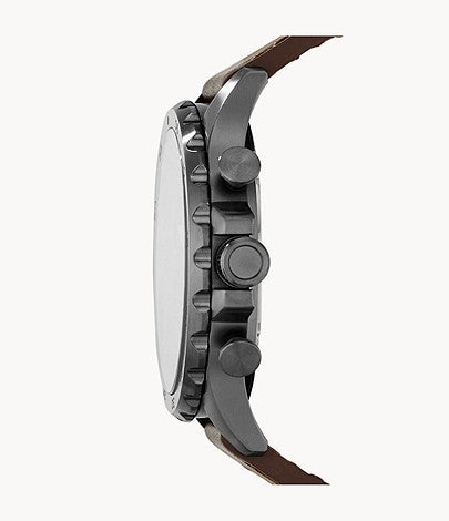 Fossil Nate Chronograph Grey Dial Brown Leather Strap Watch for Men - JR1424 Watches Fossil   