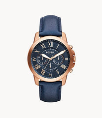 Fossil Grant Chronograph Blue Dial Blue Leather Strap Watch for Men - FS4835 Watches Fossil   