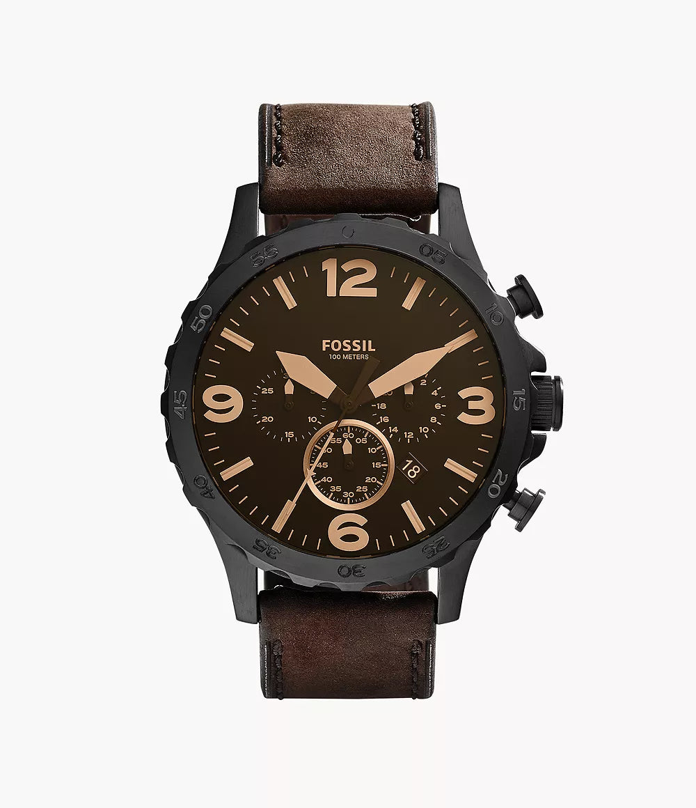 Fossil Nate Chronograph Brown Dial Brown Leather Strap Watch for Men - JR1487 Watches Fossil   