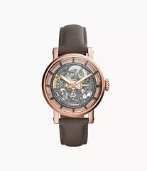 Fossil Boyfriend Automatic Skeleton Grey Dial Grey Leather Strap Watch for Women - ME3089 Watches Fossil   