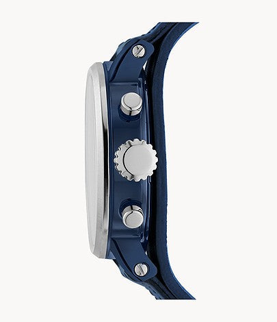 Fossil Boyfriend Sport Chronograph Blue Dial Blue Leather Strap Watch for Women - ES4113 Watches Fossil   