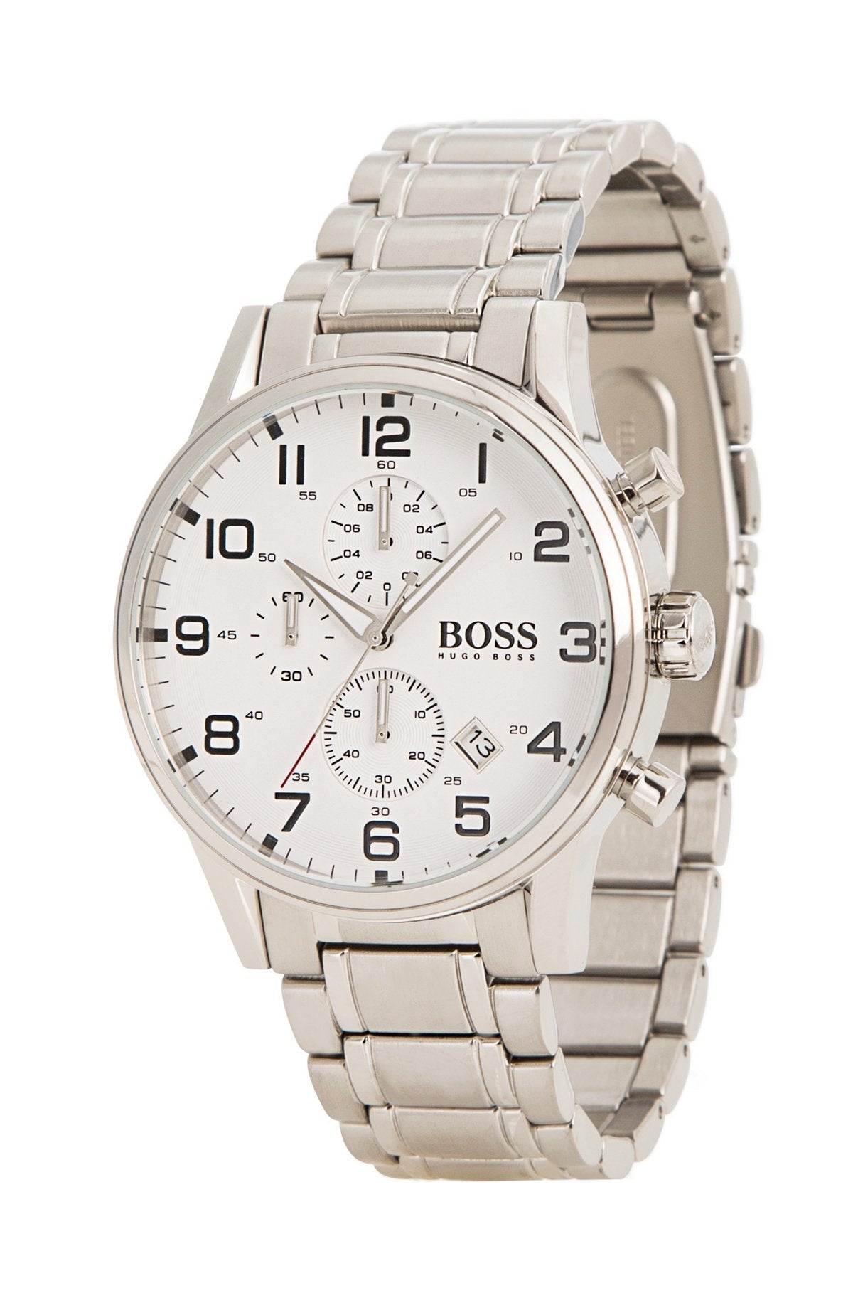 Hugo Boss Aeroliner Chronograph White Dial Silver Steel Strap Watch for Men - 1513182 Watches Hugo Boss   