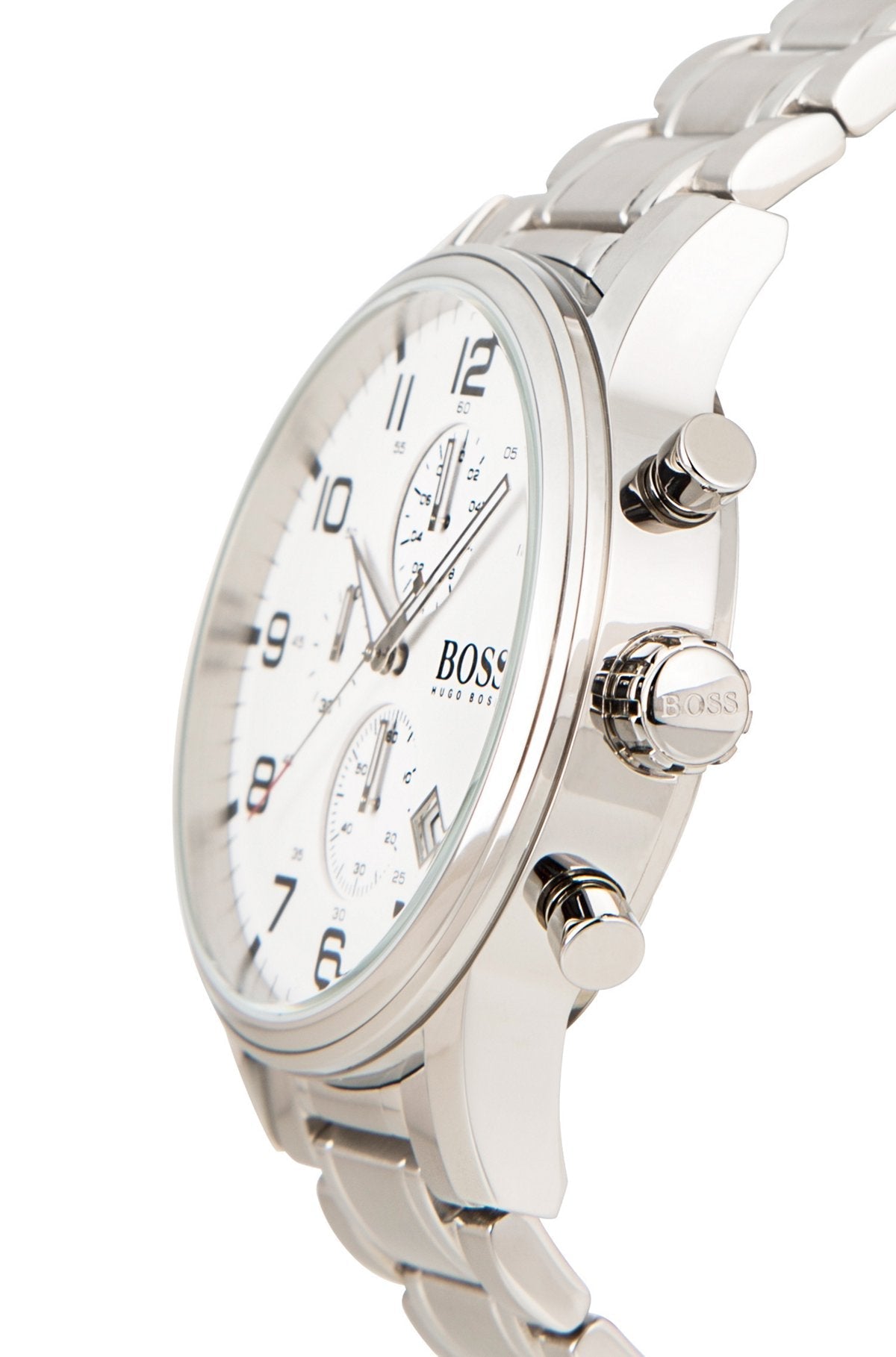 Hugo Boss Aeroliner Chronograph White Dial Silver Steel Strap Watch for Men - 1513182 Watches Hugo Boss   