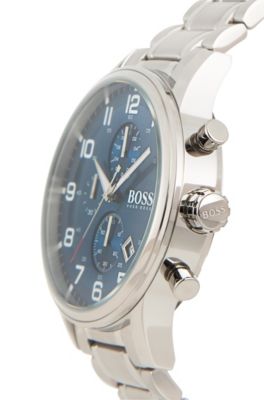 Hugo Boss Aeroliner Blue Dial Silver Steel Strap Watch for Men - 1513183 Watches Hugo Boss   