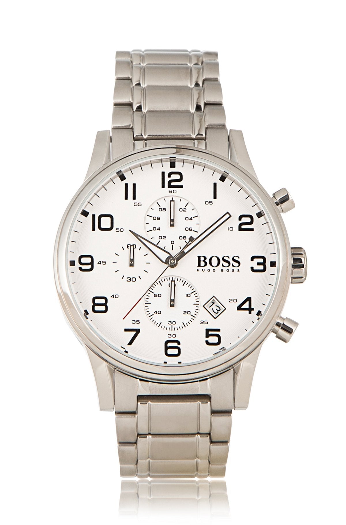 Hugo Boss Aeroliner Chronograph White Dial Silver Steel Strap Watch for Men - 1513182 Watches Hugo Boss   