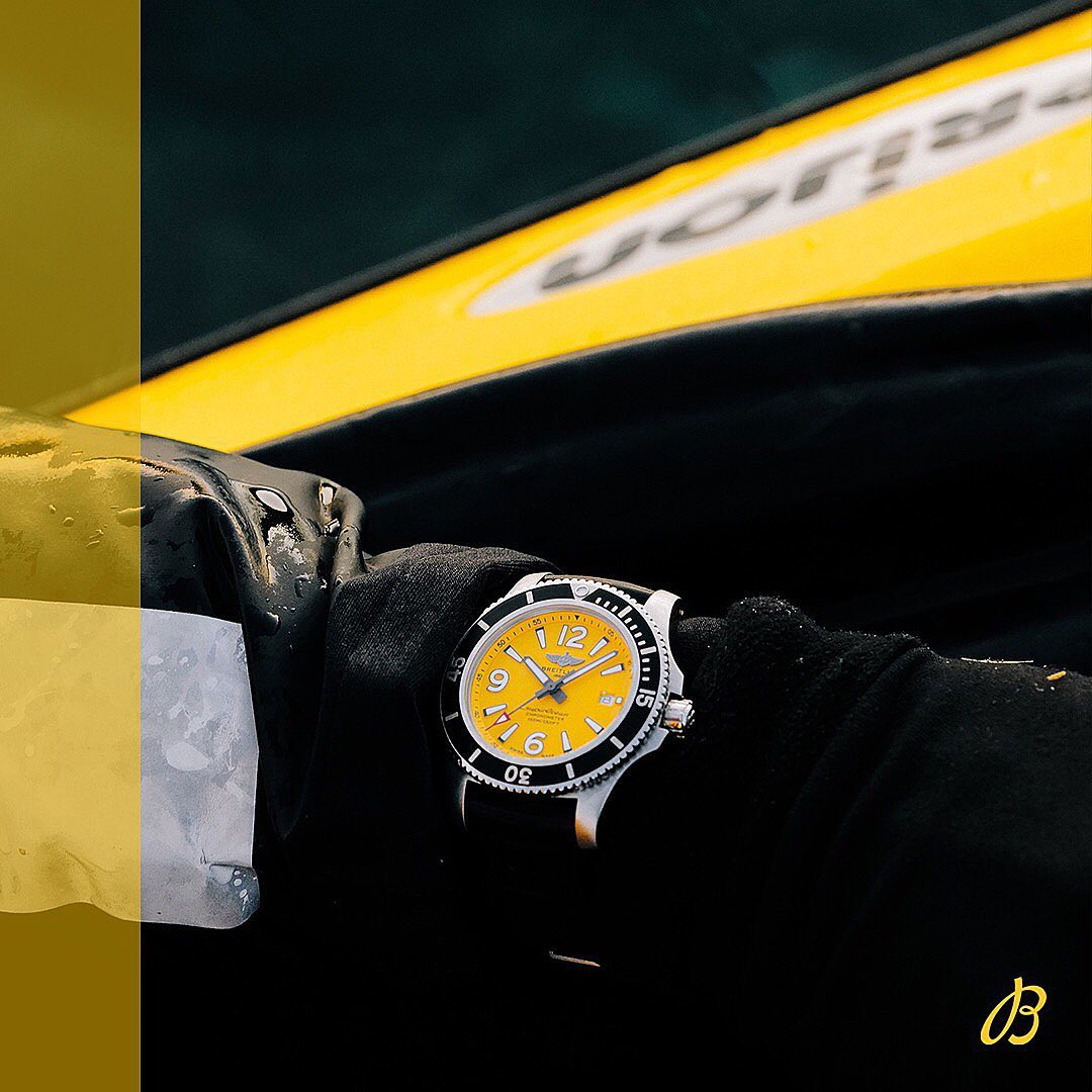 Breitling Superocean Automatic 44mm Yellow Dial Black Rubber Strap Watch for Men - A17367021I1S1 Watches Breitling   