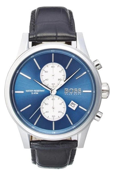 Hugo Boss Jet Blue Dial Black Leather Strap Watch for Men - 1513283 Watches Hugo Boss   