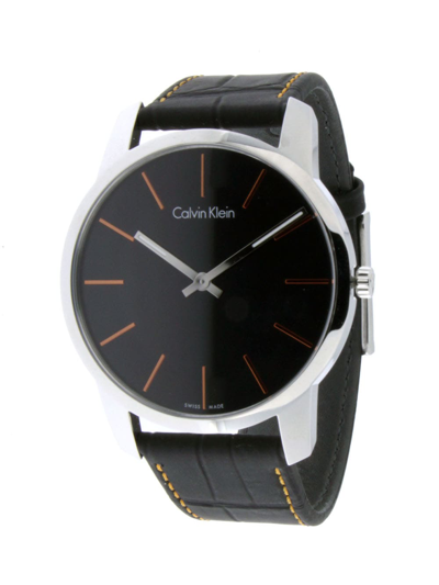 Calvin Klein City Black Dial Black Leather Strap Watch for Men - K2G211C1 Watches Calvin Klein   