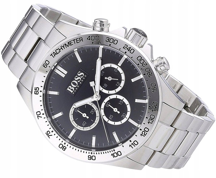 Hugo Boss Ikon Black Dial Silver Steel Strap Watch for Men - 1512965 Watches Hugo Boss   