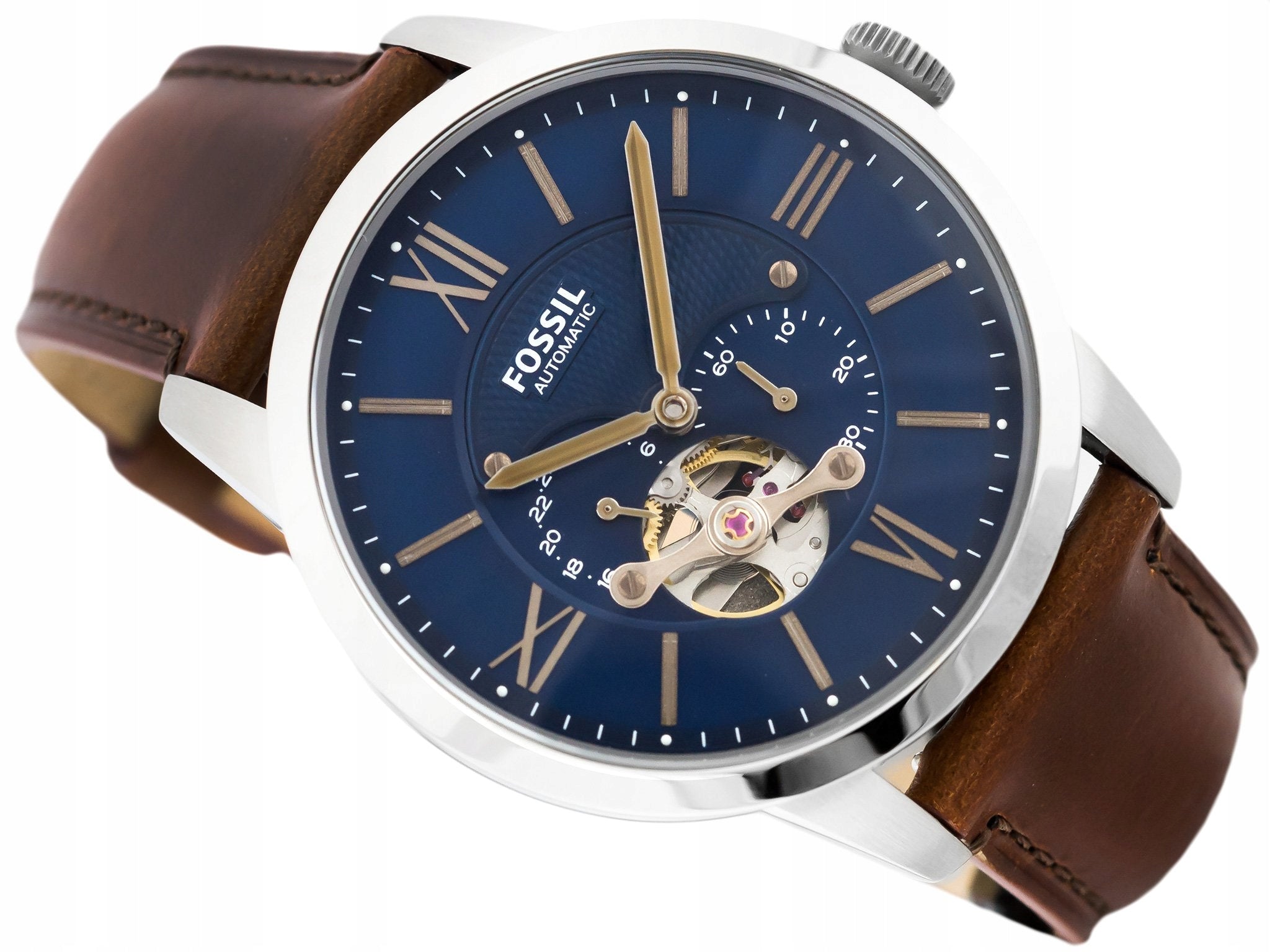 Fossil Townsman Automatic Blue Dial Brown Leather Strap Watch for Men - ME3110 Watches Fossil   