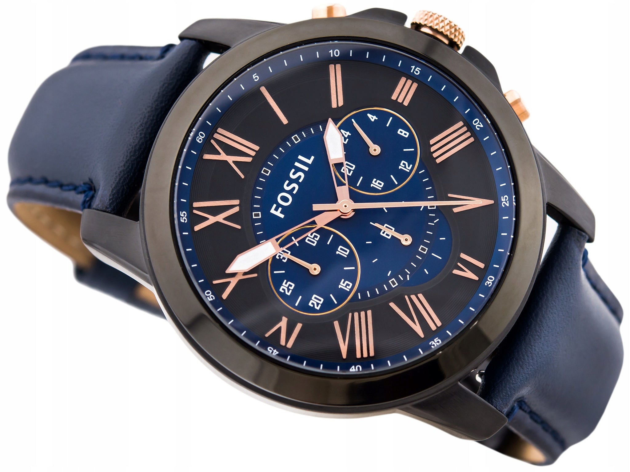 Fossil Grant Chronograph Black Dial Blue Leather Strap Watch for Men - FS5061 Watches Fossil   