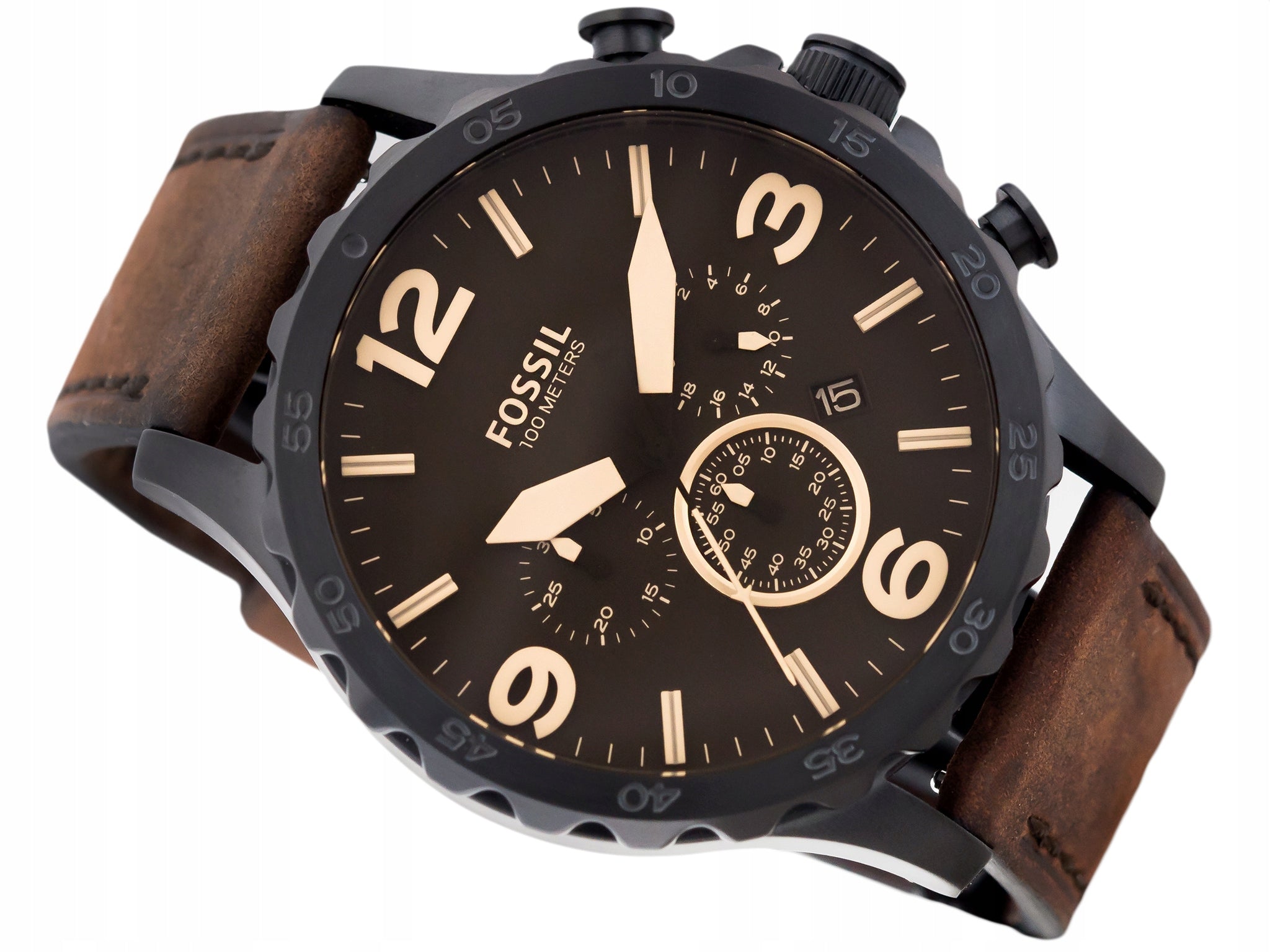 Fossil Nate Chronograph Brown Dial Brown Leather Strap Watch for Men - JR1487 Watches Fossil   