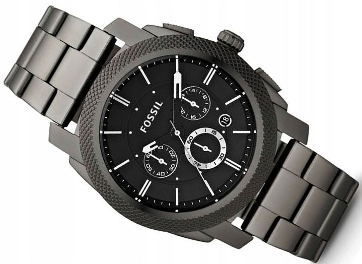 Fossil Machine Chronograph Black Dial Black Steel Strap Watch for Men - FS4662 Watches Fossil   