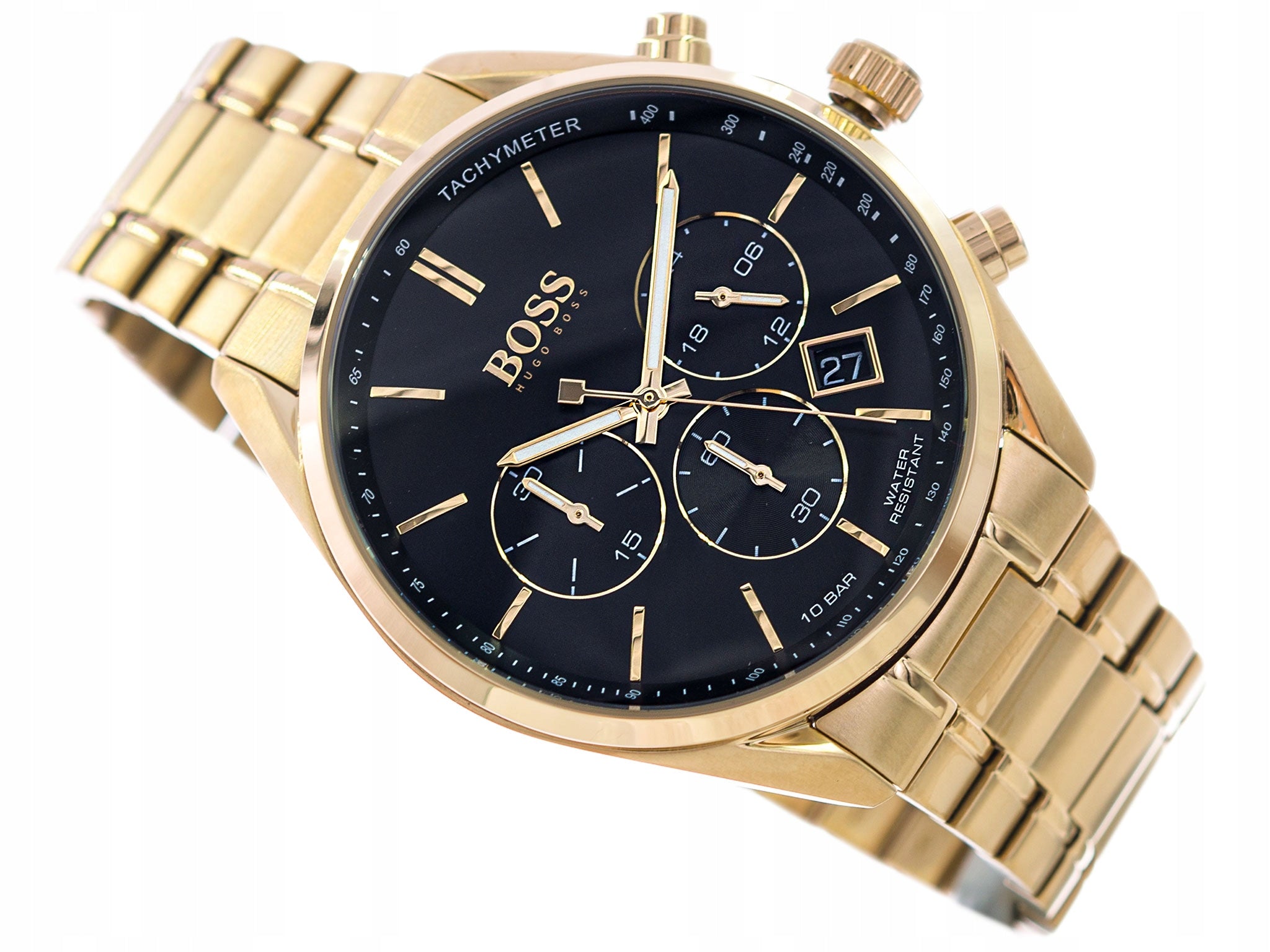 Hugo Boss Champion Black Dial Gold Steel Strap Watch for Men - 1513848 Watches Hugo Boss   