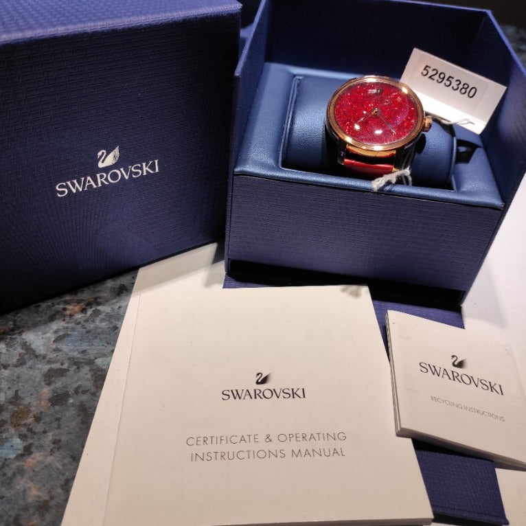 Swarovski Crystalline Hours Red Crystal Dial Red Leather Strap Watch for Women - 5295380 Watches Swarovski   