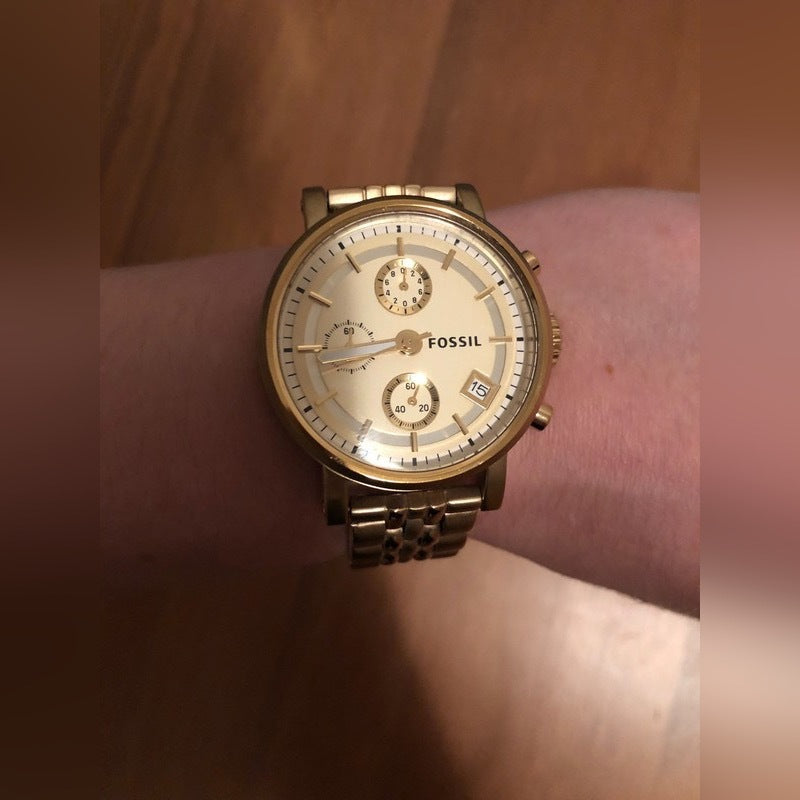 Fossil Boyfriend Chronograph Gold Dial Gold Steel Strap Watch for Women - ES2197 Watches Fossil   