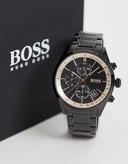 Hugo Boss Grand Prix Black Dial Black Steel Strap Watch for Men - 1513578 Watches Hugo Boss   