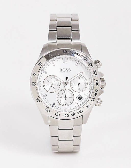 Hugo Boss Novia Chronograph Silver Dial Silver Steel Strap Watch for Women - 1502616 Watches Hugo Boss   