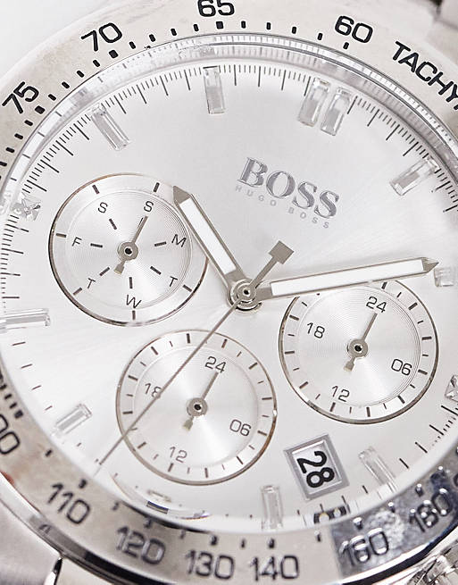 Hugo Boss Novia Chronograph Silver Dial Silver Steel Strap Watch for Women - 1502616 Watches Hugo Boss   