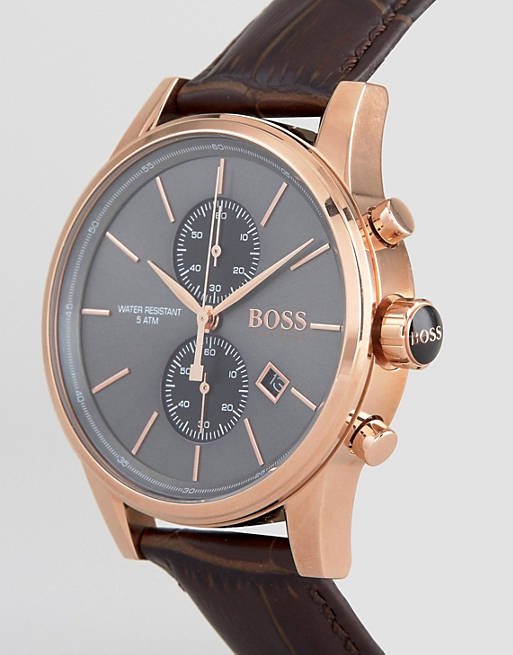 Hugo Boss Jet Grey Dial Brown Leather Strap Watch for Men - 1513281 Watches Hugo Boss   